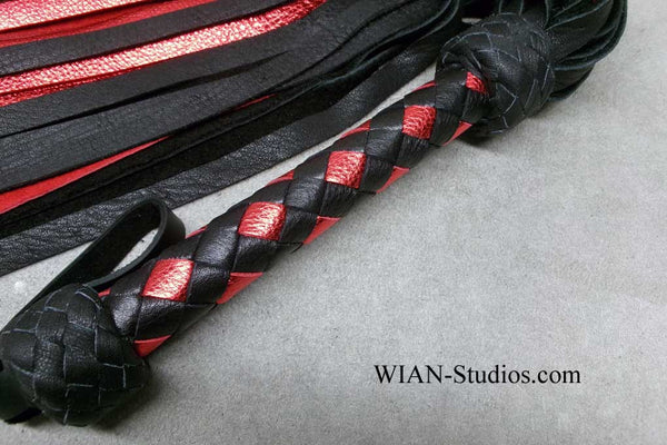 Black Elk and Red Metallic Cowhide Flogger