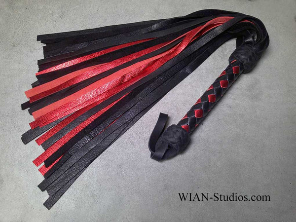 Black Elk and Red Metallic Cowhide Flogger
