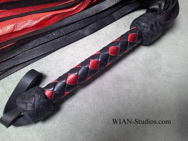 Black Elk and Red Metallic Cowhide Flogger