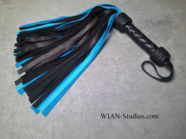 Turquoise Blue and Black Deer Hide Flogger, Small