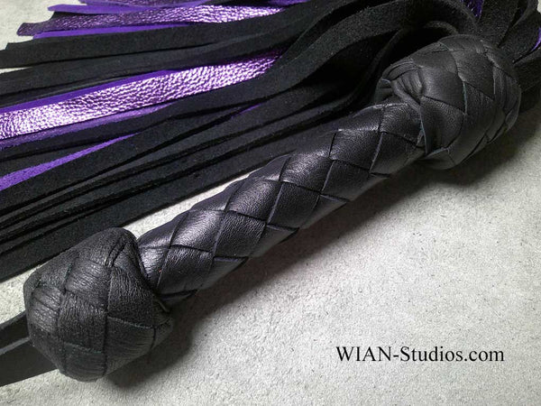 Black, Purple Chap Suede and Metallic Purple Cowhide Flogger, Small