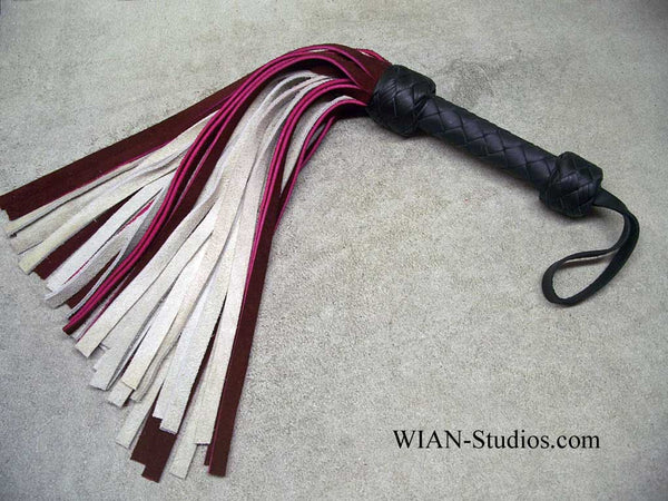 Burgundy and Ivory Chap Suede Flogger, Pink cut edges, Small