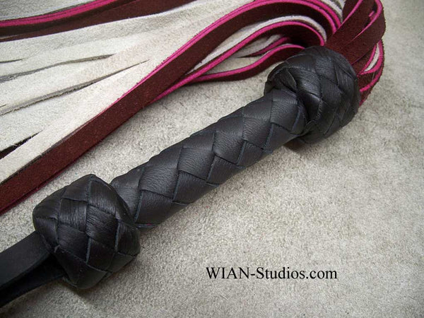 Burgundy and Ivory Chap Suede Flogger, Pink cut edges, Small