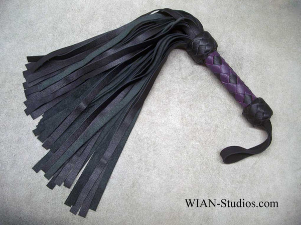 Black Cowhide Flogger, Purple, Small