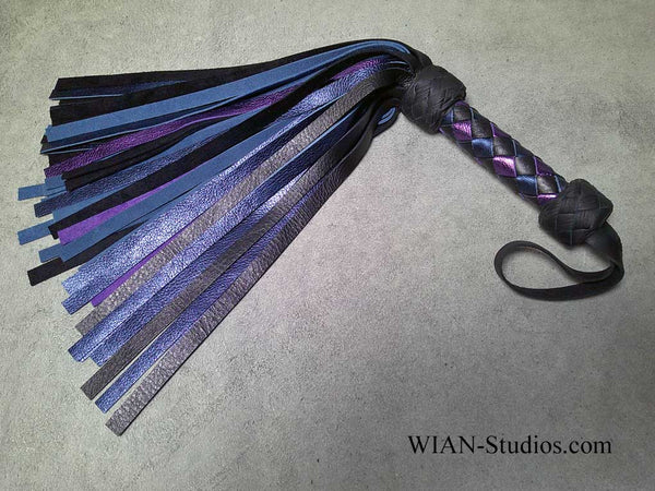 Black Metallic Blue and Purple Cowhide Flogger, Small