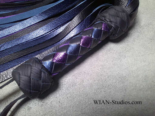 Black Metallic Blue and Purple Cowhide Flogger, Small