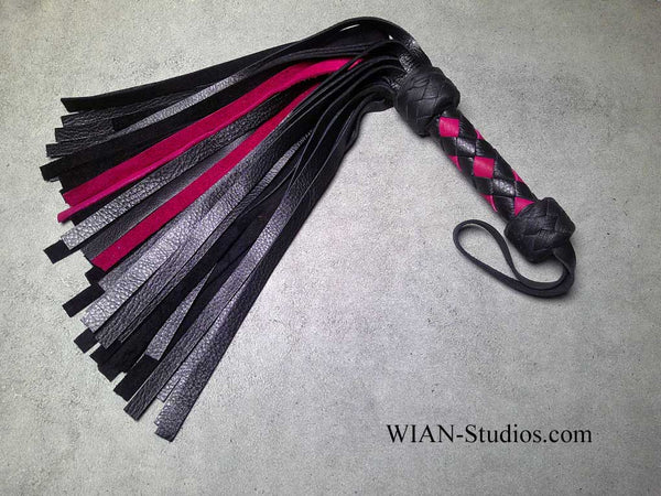 Black and Rose Pink Cowhide Flogger, Small