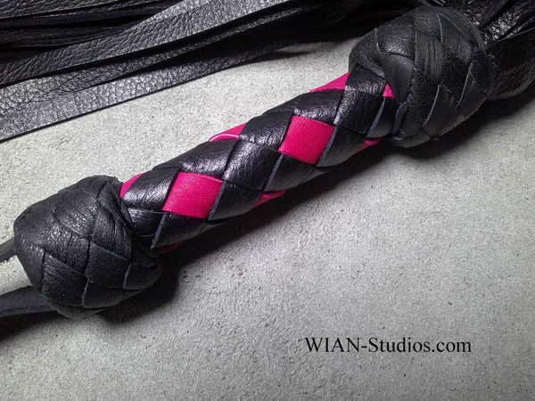 Black and Rose Pink Cowhide Flogger, Small