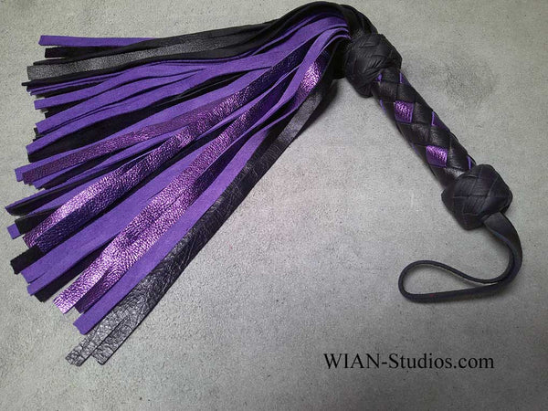 Black and Purple Metallic Cowhide Flogger, Small