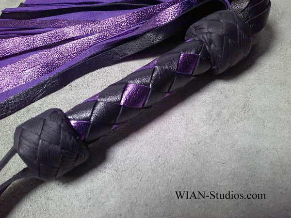 Black and Purple Metallic Cowhide Flogger, Small