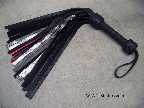 Black Cow, Red and Silver Metallic Cowhide Flogger, Small