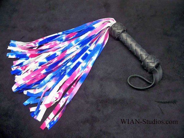Blue, Pink and White Tie-Dye Deer Hide Flogger, Small