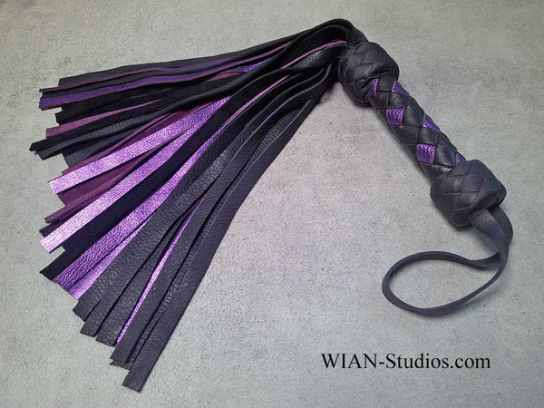 Black Elk and Purple Metallic Cowhide Flogger, Small