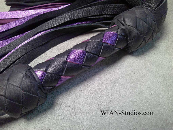 Black Elk and Purple Metallic Cowhide Flogger, Small