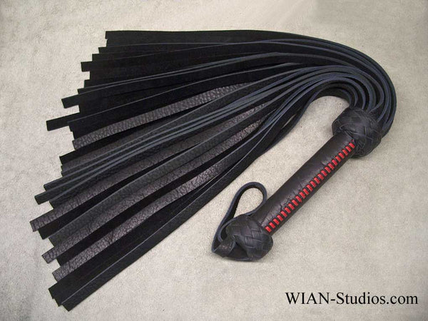 Black Buffalo Flogger, Wider Black Handle laced in Red Kangaroo