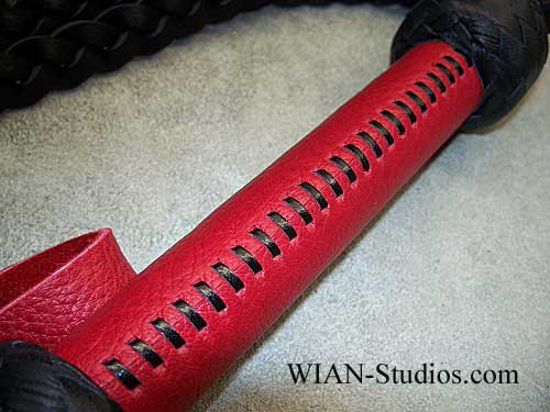 Black Bull Hide Flat Braid Cat-O-Nine, Red Handle