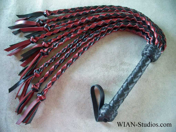 Round Braid Cat-O-Nine, Heavy, Black and Burgundy