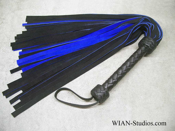 Black and Royal Blue Chap Suede Flogger, Blue Cut Edges, Mixed