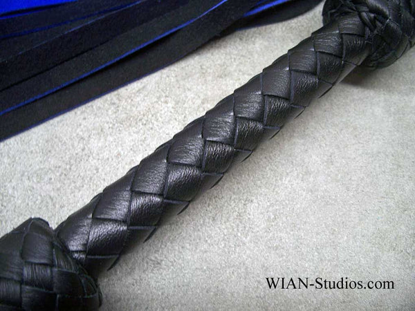 Black and Royal Blue Chap Suede Flogger, Blue Cut Edges, Mixed