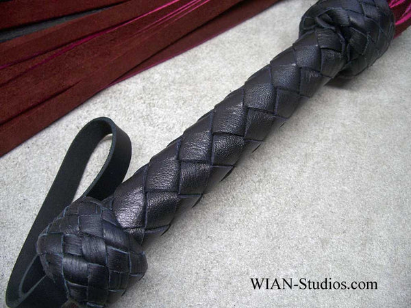 Burgundy Chap Suede Flogger, Pink cut edges, Black handle