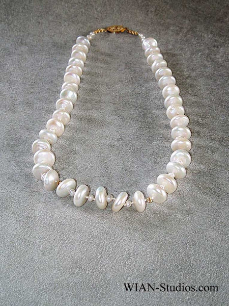 White Coin Pearl Necklace, 10mm, 20"