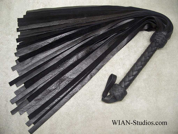 Black Cowhide Flogger, Black Handle