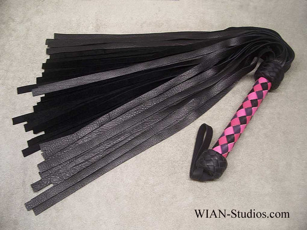 Black Cowhide Flogger, Pink, Purple and Black Handle