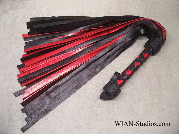Black and Metallic Red Cowhide Flogger