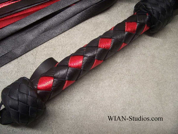Black and Metallic Red Cowhide Flogger