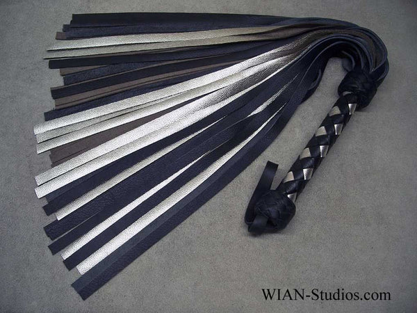 Black Elk and Metallic Silver Cowhide Flogger