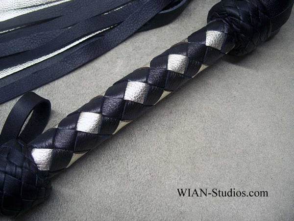 Black Elk and Metallic Silver Cowhide Flogger