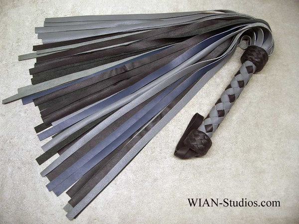 Gray, Blue and Black Cowhide Flogger