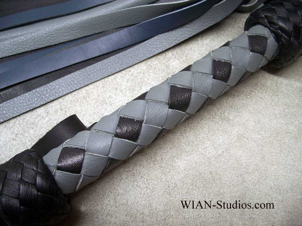 Gray, Blue and Black Cowhide Flogger