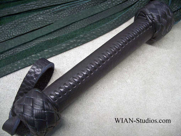 Green Heavy Cowhide Flogger, Wide Handle