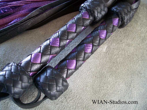 Black and Metallic Purple Cowhide Floggers, Medium, Matched Set