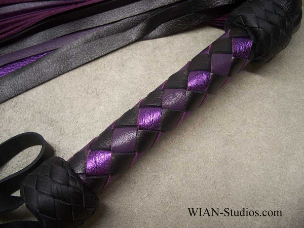 Black, Purple and Metallic Purple Cowhide Flogger, Medium