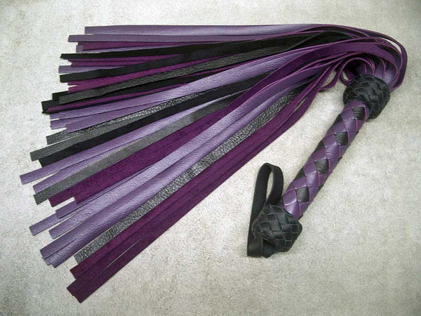Purple and Black Cowhide Flogger, Medium Length