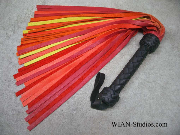 Red, Orange, and Yellow Cowhide Flogger, Medium