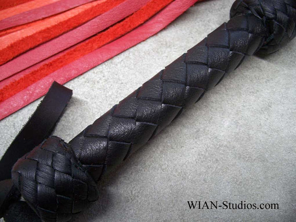 Red, Orange, and Yellow Cowhide Flogger, Medium