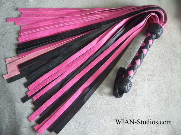 Pink and Black Cowhide Flogger