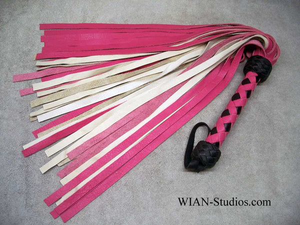 Pink and White Cowhide Flogger