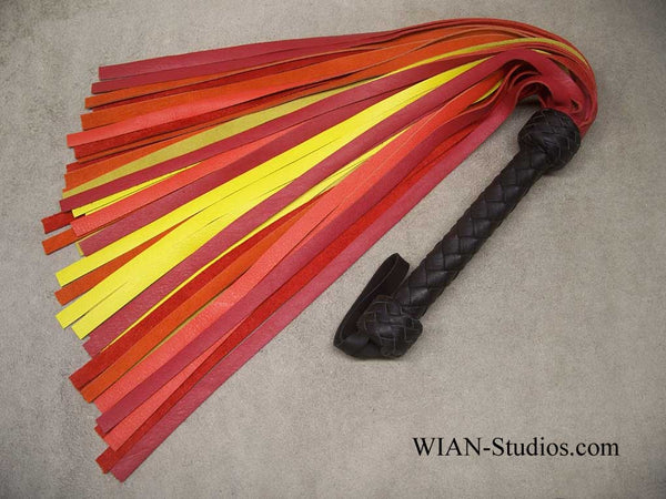 Red, Orange, Yellow Cowhide Flogger, the Warm End of the Rainbow