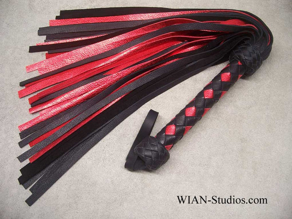 Black Elk and Red Metallic Cowhide Flogger, Medium