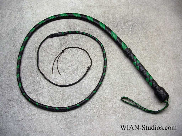 Mini Bull Whip, Black with Green accents, 4'