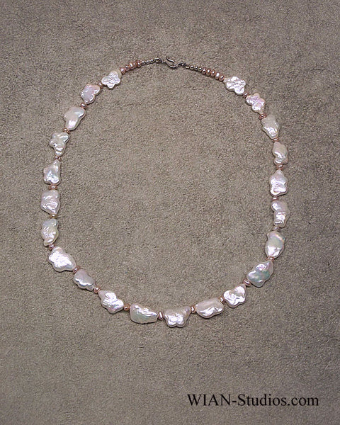 White Flat Baroque Pearl Necklace, 6x10mm, 19"