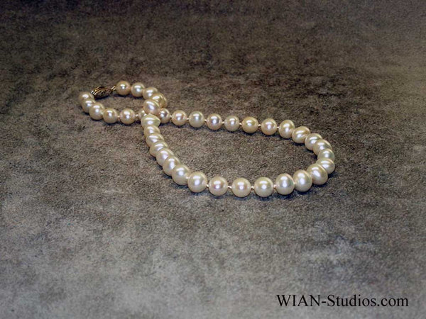 White Off Round Pearl Necklace and Earrings, 10mm, 18"