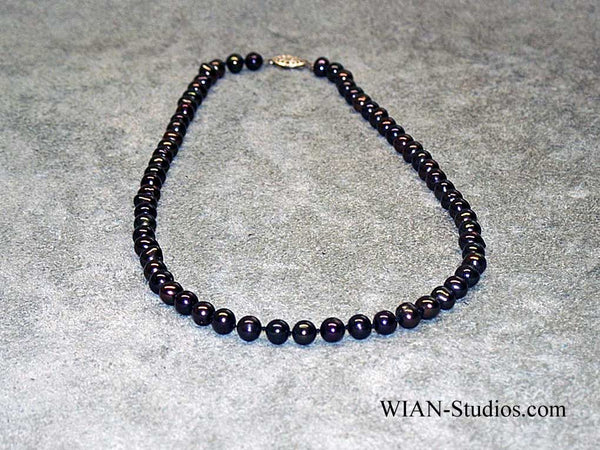 Black Peacock Pearl Necklace, 6mm, 19"