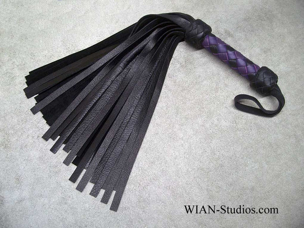 Black Cowhide Flogger, Small, Purple Handle
