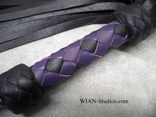 Black Cowhide Flogger, Small, Purple Handle