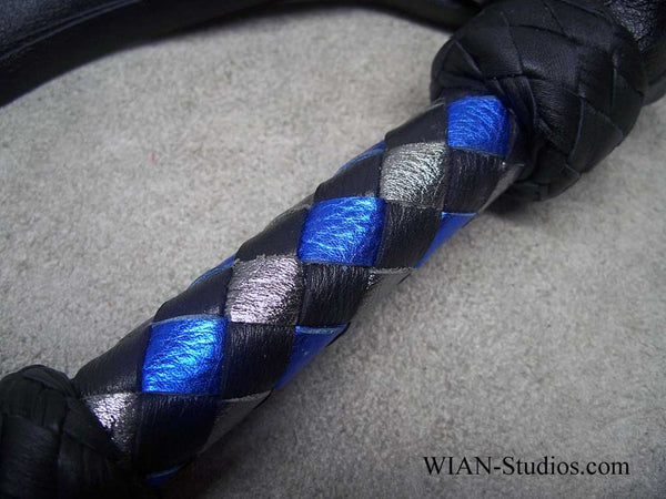 Black, Metallic Blue and Metallic Silver Cowhide Flogger, Small